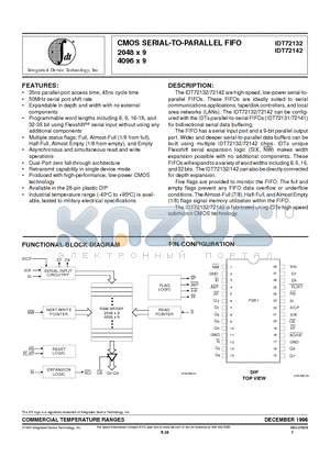 IDT72132 datasheet - CMOS SERIAL-TO-PARALLEL FIFO 2048 x 9 4096 x 9