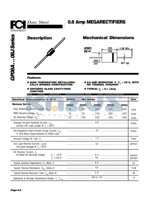 GP08B datasheet - 0.8 Amp MEGARECTIFIERS