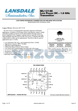 ML13146-9P datasheet - Low Power DC - 1.8 GHz Transmitter