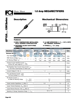 GP10 datasheet - 1.0 Amp MEGARECTIFIERS Mechanical Dimensions