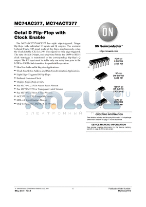 MC74ACT377 datasheet - Octal D Flip-Flop with Clock Enable