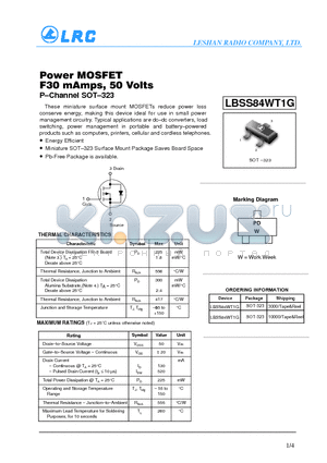 LBSS84WT1G datasheet - Power MOSFET F30 mAmps, 50 Volts P_Channel SOT_323