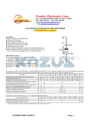 GP100-02 datasheet - 10A GENERAL PURPOSE PLASTIC RECTIFIER