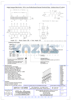 LBSTCM-1-SS datasheet - .100 cl Single Row - Low Profile Custom Board Stacker Terminal - Surface Mount