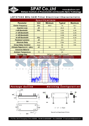 LBT07060 datasheet - SAW Filter Electrical Characteristic