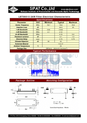 LBT08015 datasheet - SAW Filter Electrical Characteristic