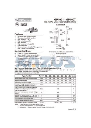 GP1006 datasheet - 10.0 AMPS. Glass Passivated Rectifiers