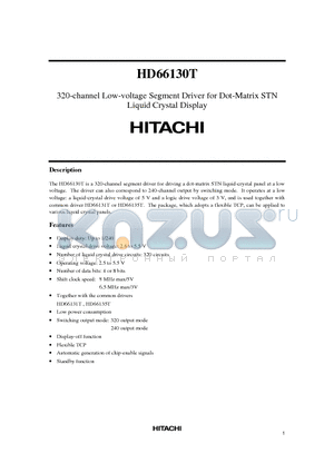 HD66130 datasheet - 320-channel Low-voltage Segment Driver for Dot-Matrix STN Liquid Crystal Display