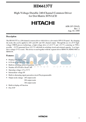 HD66137 datasheet - High-Voltage Durable 240-Channel Common Driver for Dot-Matrix STN LCD