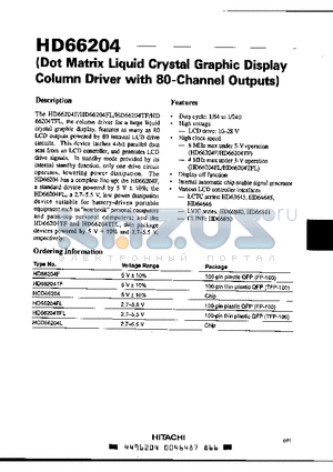 HD66204 datasheet - DOT MATRIX LIQUID CRYSTAL GRAPHIC DISPLAY COLUMN DRIVER WITH 80-CHANNEL OUPUTS