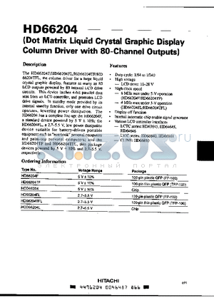 HD66204F datasheet - DOT MATRIX LIQUID CRYSTAL GRAPHIC DISPLAY COLUMN DRIVER WITH 80-CHANNEL OUPUTS