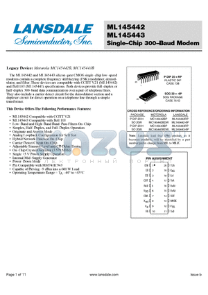 ML145442 datasheet - Single-Chip 300-Baud Modem