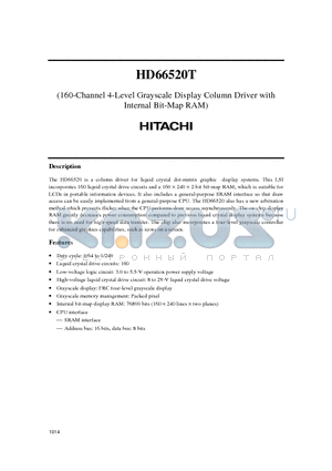 HD66520TA0 datasheet - 160-Channel 4-Level Grayscale Display Column Driver with Internal Bit-Map RAM