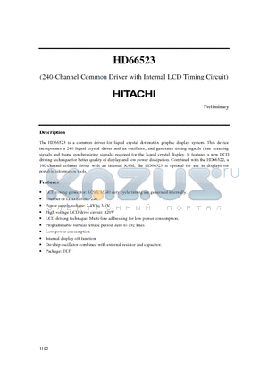 HD66523 datasheet - (240-Channel Common Driver with Internal LCD Timing Circuit)