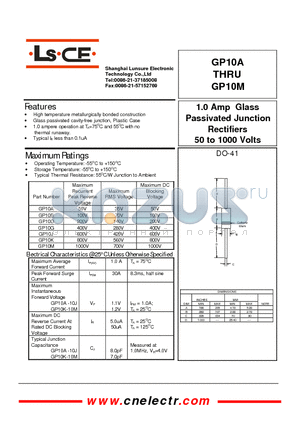 GP10B datasheet - 1.0Amp glass passivated junction rectifiers 50to1000 volts