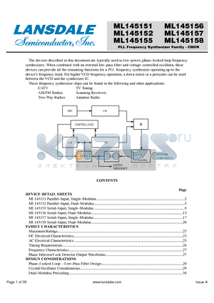 ML145156 datasheet - Parallel-Input PLL Frequency Synthesizer Interfaces with Single-Modulus Prescalers