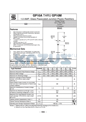 GP10D datasheet - 1.0 AMP. Glass Passivated Junction Plastic Rectifiers