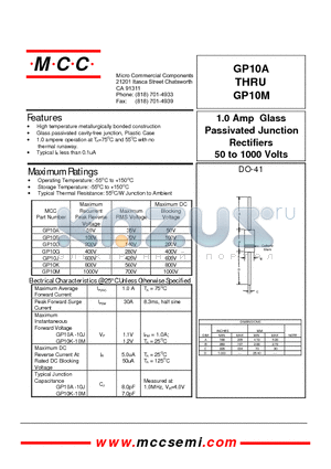 GP10G datasheet - 1.0 Amp Glass Passivated Junction Rectifiers 50 to 1000 Volts