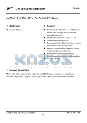 ML1538 datasheet - 4-ch Motor Driver for Portable CD players