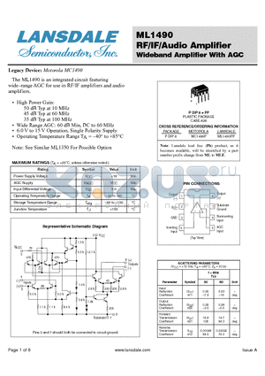 ML1490 datasheet - RF/IF/Audio Amplifier Wideband Amplifier With AGC