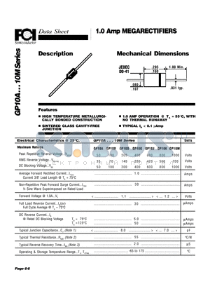 GP10J datasheet - 1.0 Amp MEGARECTIFIERS Mechanical Dimensions