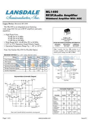 ML1490PP datasheet - RF/IF/Audio Amplifier Wideband Amplifier With AGC