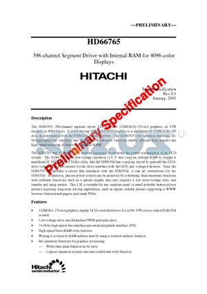 HD66765TB0 datasheet - 396-channel Segment Driver with Internal RAM for 4096-color Displays