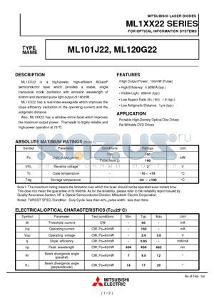 ML1XX22 datasheet - FOR OPTICAL INFORMATION SYSTEMS