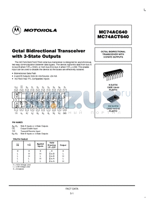 MC74ACT640DW datasheet - OCTAL BIDIRECTIONAL TRANSCEIVER WITH 3-STATE OUTPUTS