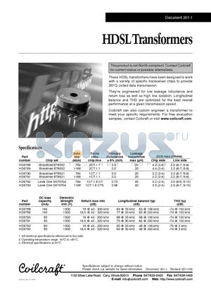 HD6791 datasheet - HDSL Transformers