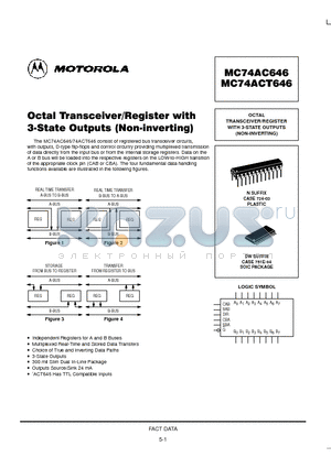 MC74ACT646DW datasheet - OCTAL TRANSCEIVER/REGISTER WITH 3-STATE OUTPUTS (NON-INVERTING)