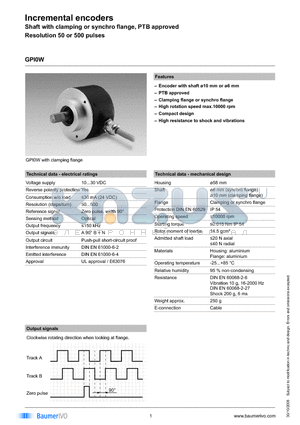 GP10W0101215 datasheet - Incremental encoders