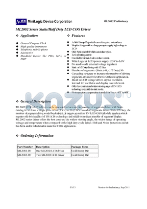 ML2002_11 datasheet - Static/Half Duty LCD COG Driver A Gold Bump Chip which can reduce pin count and area