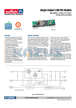 LSN-1/16-W3 datasheet - Non-Isolated, 3-5.5VIN, 0.75-3.3VOUT 16 Amp DC/DC Converters