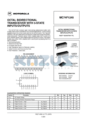 MC74F1245N datasheet - OCTAL BIDIRECTIONAL TRANSCEIVER WITH 3-STATE INPUTS/OUTPUTS