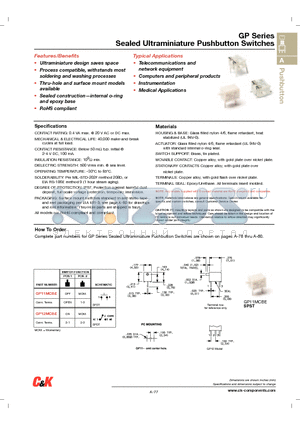 GP11MCBE datasheet - Sealed Ultraminiature Pushbutton Switches