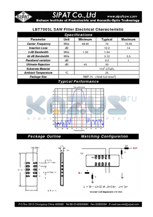 LBT7003L datasheet - SAW Filter Electrical Characteristic