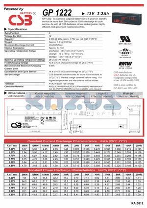 GP1222 datasheet - general purpose battery up to 5