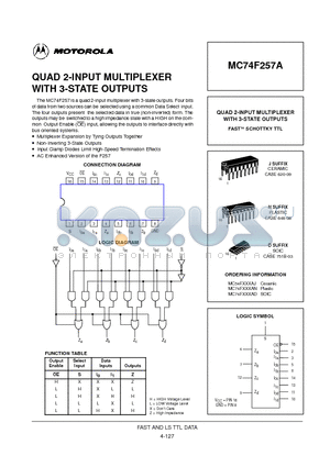 MC74F257AJ datasheet - QUAD 2-INPUT MULTIPLEXER WITH 3-STATE OUTPUTS