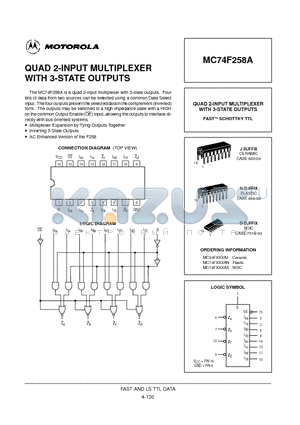 MC74F258A datasheet - QUAD 2-INPUT MULTIPLEXER WITH 3-STATE OUTPUTS