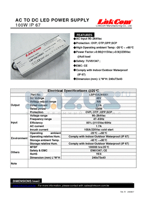 LSP10A248001 datasheet - AC TO DC LED POWER SUPPLY