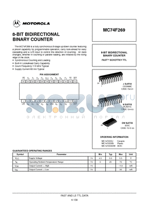 MC74F269J datasheet - 8-BIT BIDIRECTIONAL BINARY COUNTER