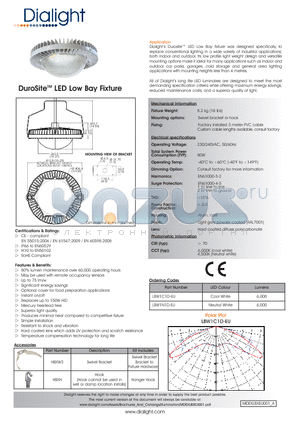 LBW1C1D-EU datasheet - DuroSite LED Low Bay Fixture