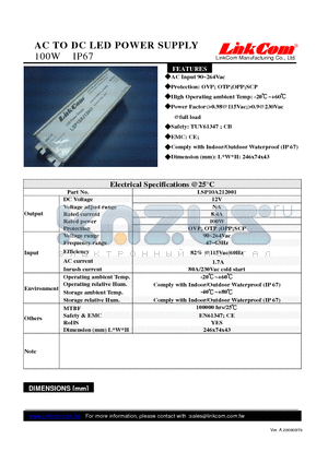 LSP10A212001 datasheet - AC TO DC LED POWER SUPPLY