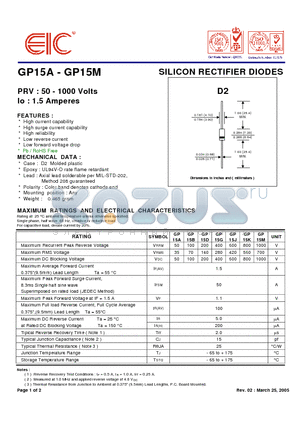 GP15G datasheet - SILICON RECTIFIER DIODES