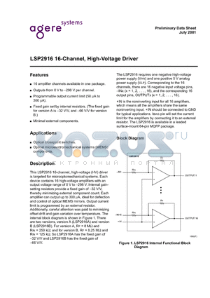 LSP2916A datasheet - LSP2916 16-Channel, High-Voltage Driver