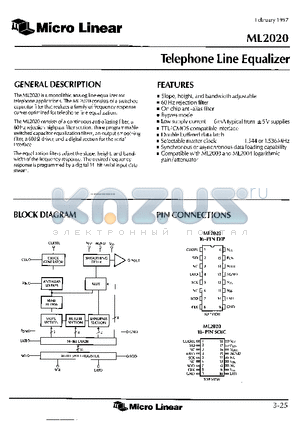 ML2020 datasheet - TELEPHONE LINE EQUALIZER