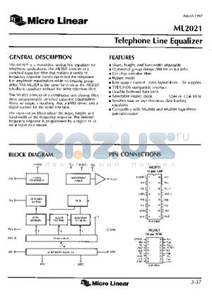 ML2021 datasheet - TELEPHONE LINE EQUALIZER