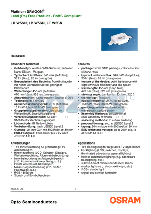 LBW5SN datasheet - Platinum DRAGON^ Lead (Pb) Free Product - RoHS Compliant