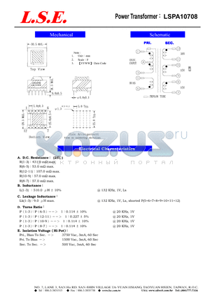 LSPA10708 datasheet - Power Transformer